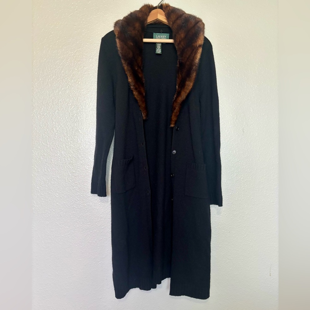 Lauren by Ralph Lauren Vintage Wool and Cashmere Cardigan With Fur Collar - Picture 3 of 9